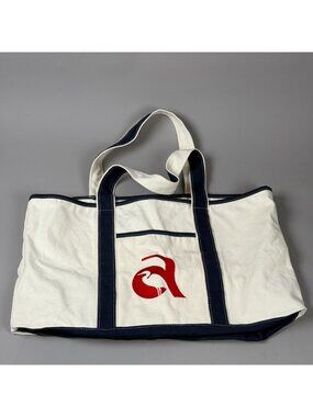 Avalon NJ Beach Tote Bag Canvas Navy Trim Zipper Pocket Coastal Shore Bag